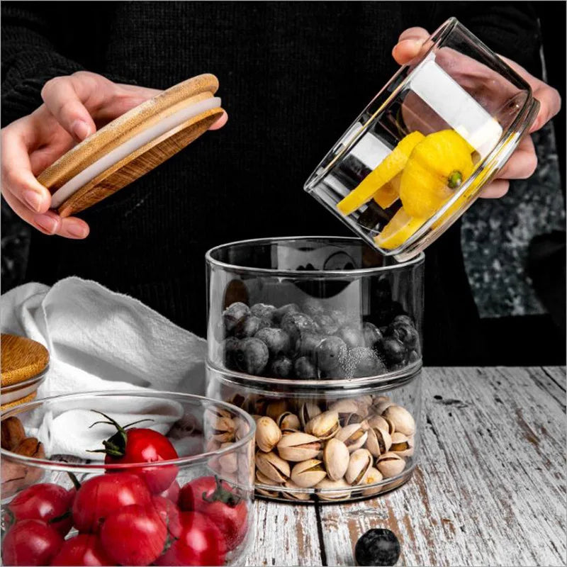 Japanese Salad Glass Bowl with Lid Fruit Storage Jar Stackable Tupperware Food Storage Organizer Kitchen Refrigerator Containers